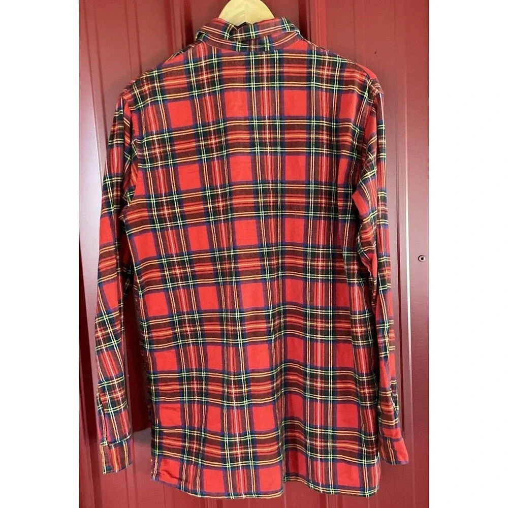 LL Bean Sleep Shirt Plaid Flannel Pajama USA Made Loungewear Vintage Medium Tall
